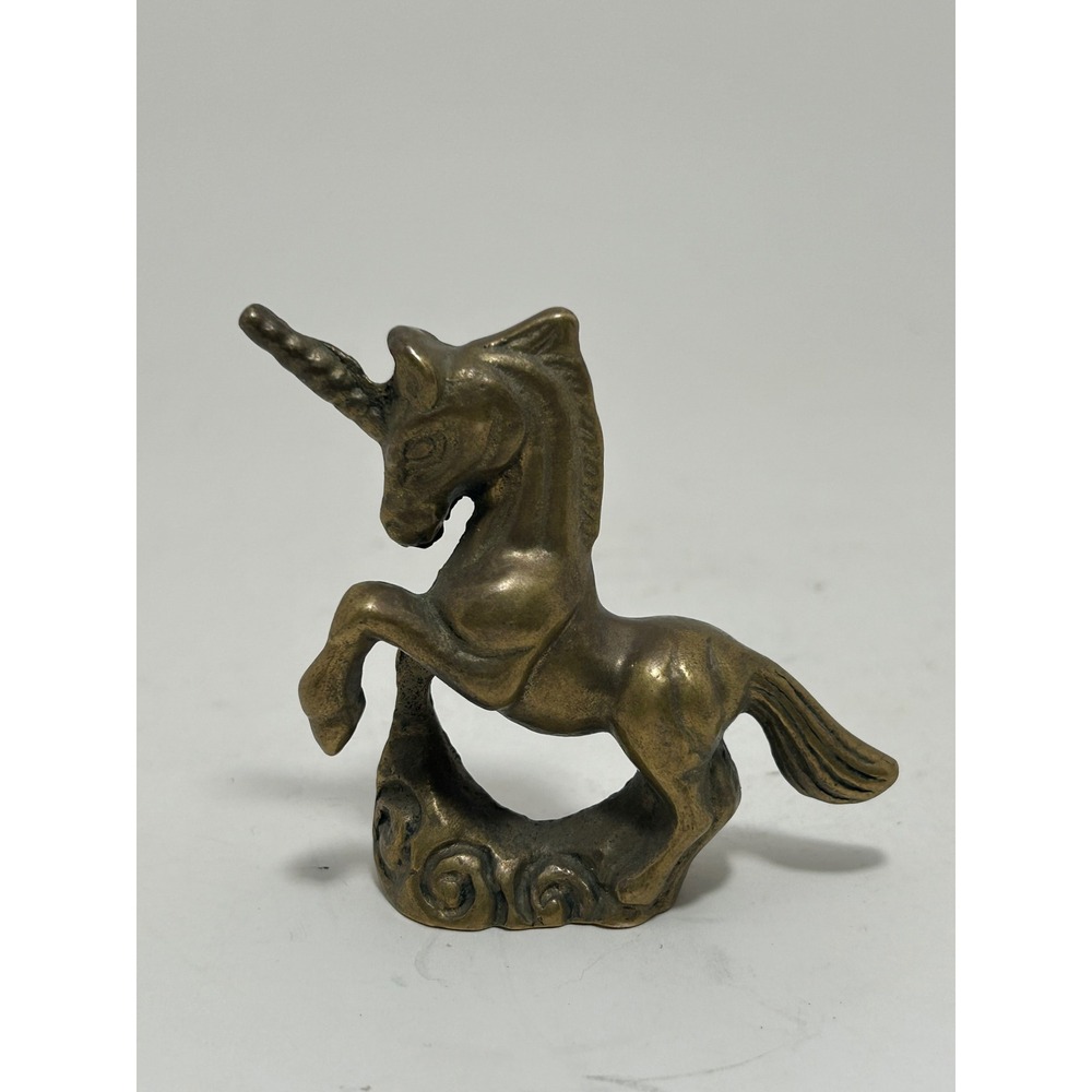 Vintage Solid Brass Unicorn Figurine Rearing‎ Mythical Animal Statue mini 3in